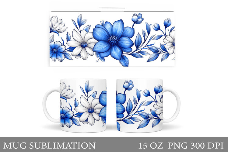 Flowers Mug Sublimation. Floral Mug Wrap Design example image 1