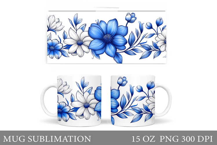 Flowers Mug Sublimation. Floral Mug Wrap Design