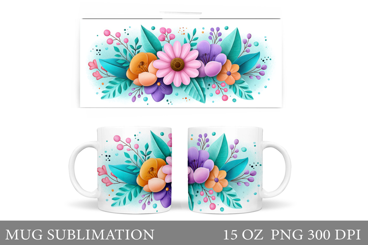 Flowers Mug Sublimation. Floral Mug Wrap Design