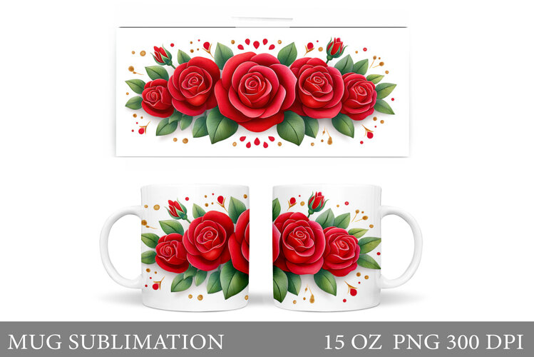 Roses Mug Sublimation. Flowers Mug Wrap Design example image 1