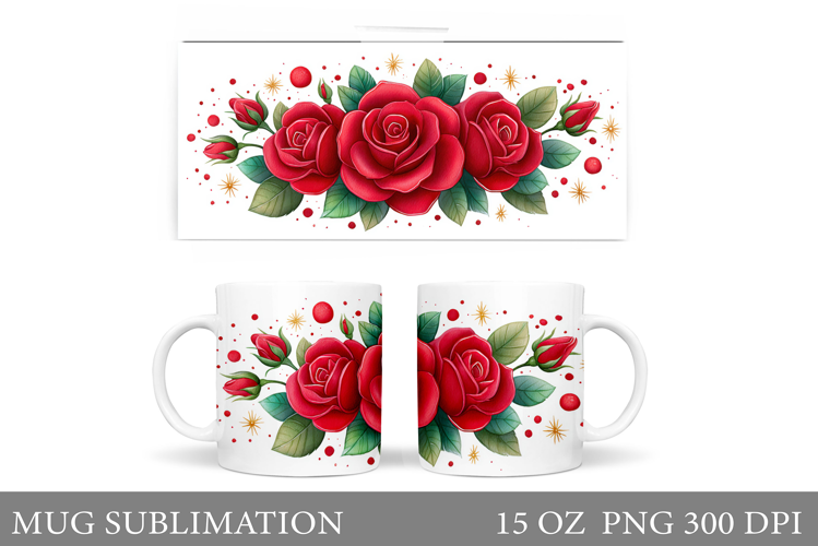 Roses Mug Sublimation. Flowers Mug Wrap Design