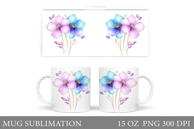Flowers Mug Wrap Design. Flowers Sublimation example image 1