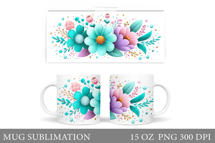 Floral Mug Sublimation. Flowers Mug Wrap Design example image 1
