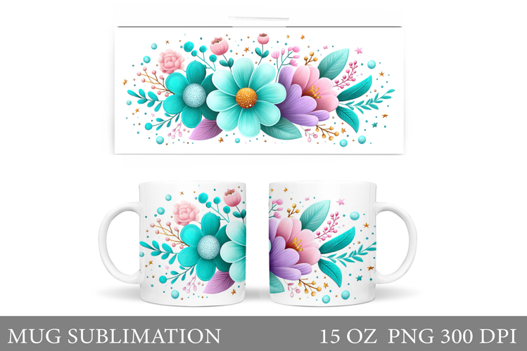 Floral Mug Sublimation. Flowers Mug Wrap Design