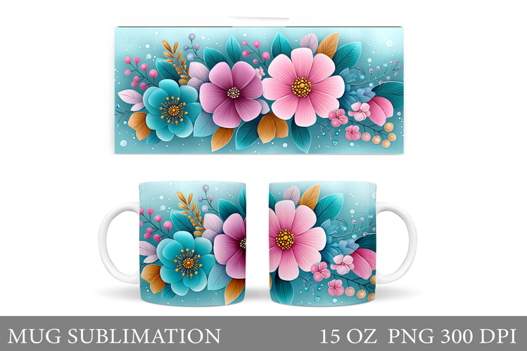 Flowers Mug Sublimation. Floral Mug Wrap Design