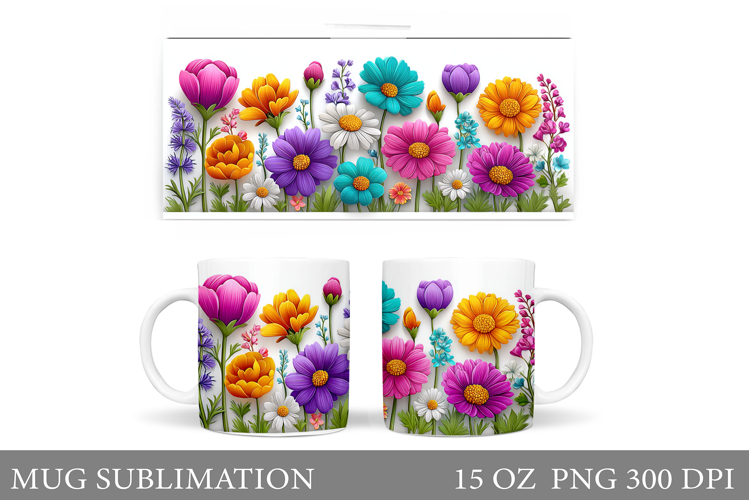 Flowers Mug Sublimation. Floral Mug Wrap Design