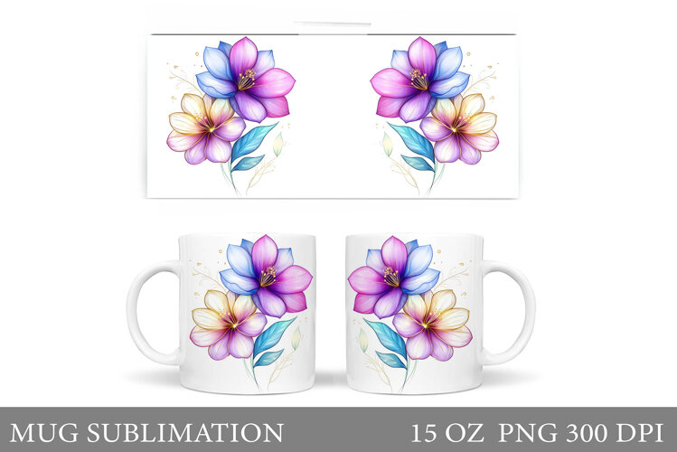 Flowers Mug Sublimation. Floral Mug Wrap Design example image 1