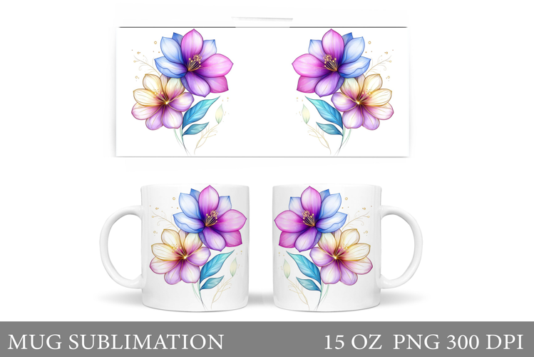 Flowers Mug Sublimation. Floral Mug Wrap Design