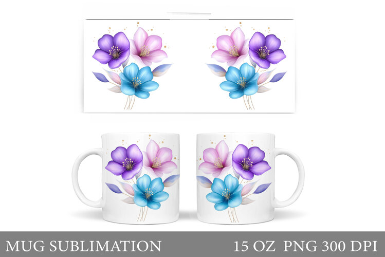Flowers Mug Sublimation. Floral Mug Wrap Design example image 1