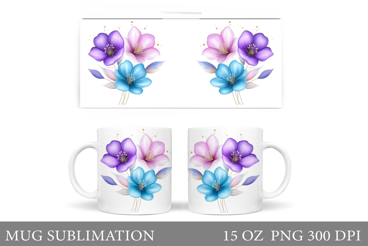 Flowers Mug Sublimation. Floral Mug Wrap Design