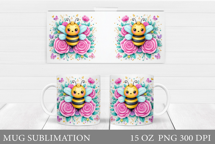 Bee Mug Sublimation. Bee Flowers Mug Design