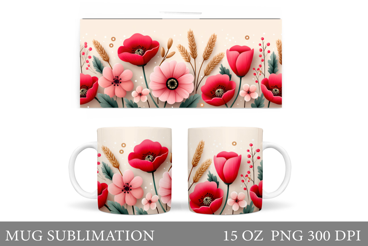 Floral Mug Sublimation. Flowers Mug Wrap Design