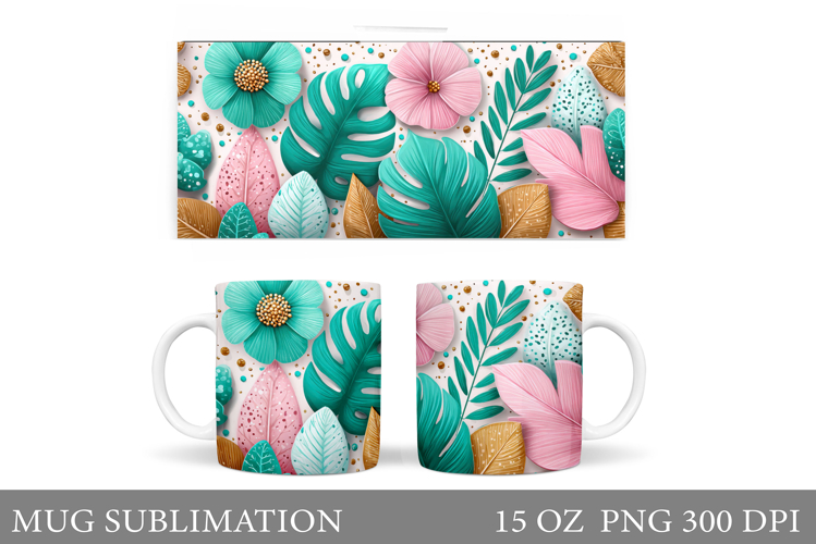 Tropical Leaves Mug Sublimation. Palm Leaves Mug Wrap Design example image 1