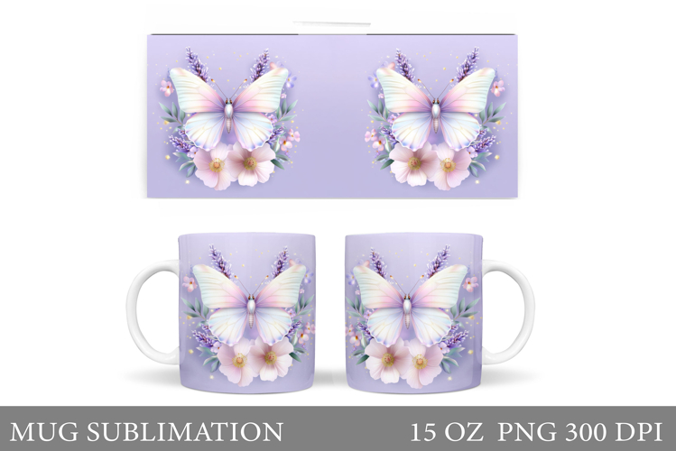 Butterfly Mug Sublimation. Butterfly Flowers Mug Design