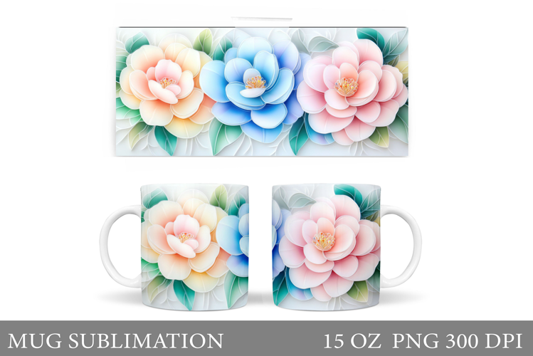Flowers Mug Sublimation. Floral Mug Wrap Design