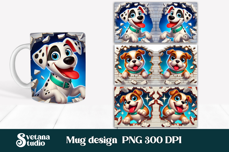 Funny dog in wall mug wrap | Funny animal mug sublimation