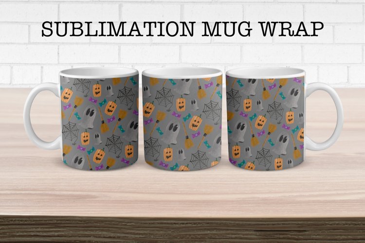 Ghost & Pumpkin Pattern Mug Wrap Design example image 1