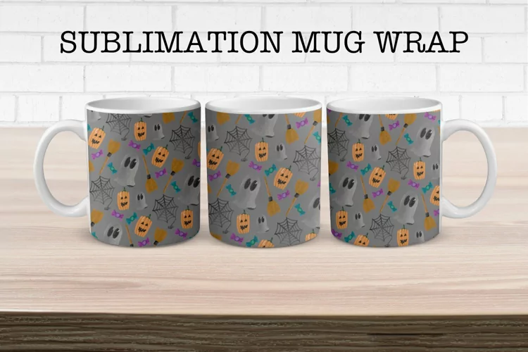 Ghost & Pumpkin Pattern Mug Wrap Design