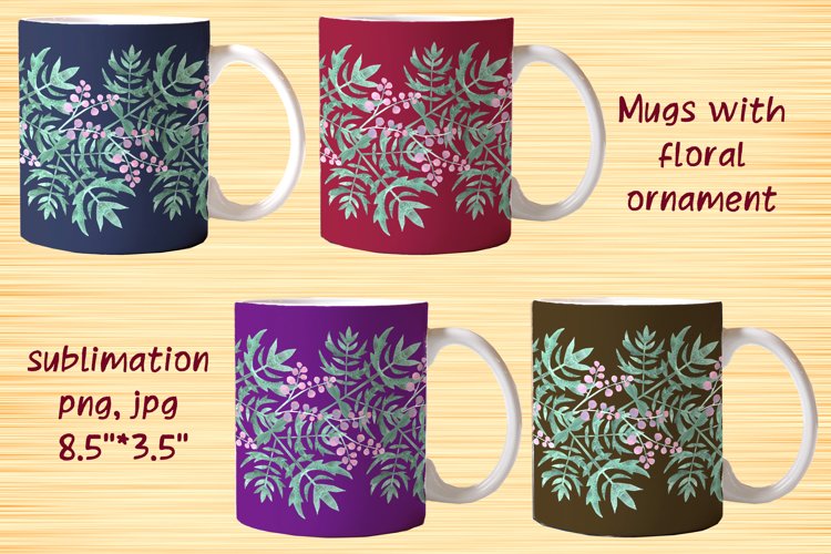 Mugs watercolor floral ornament, sublimation