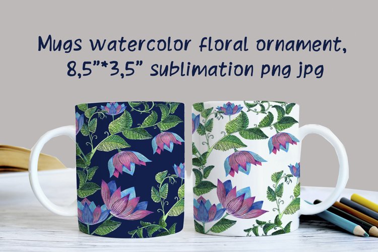 Mugs watercolor floral ornament sublimation