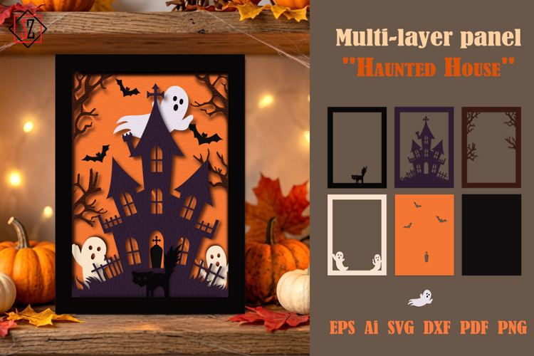 Layered Halloween Panel Haunted House | Cutting File