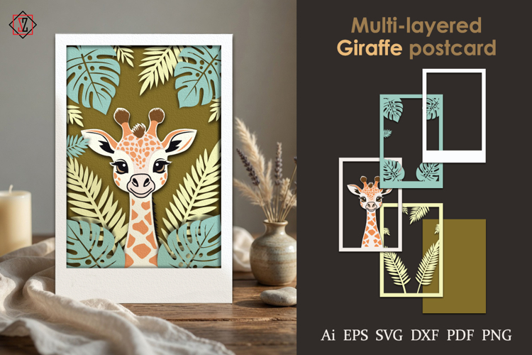 Multi-layered Giraffe postcard
