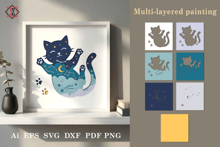 Multi-layered panel Heavenly Cat| SVG