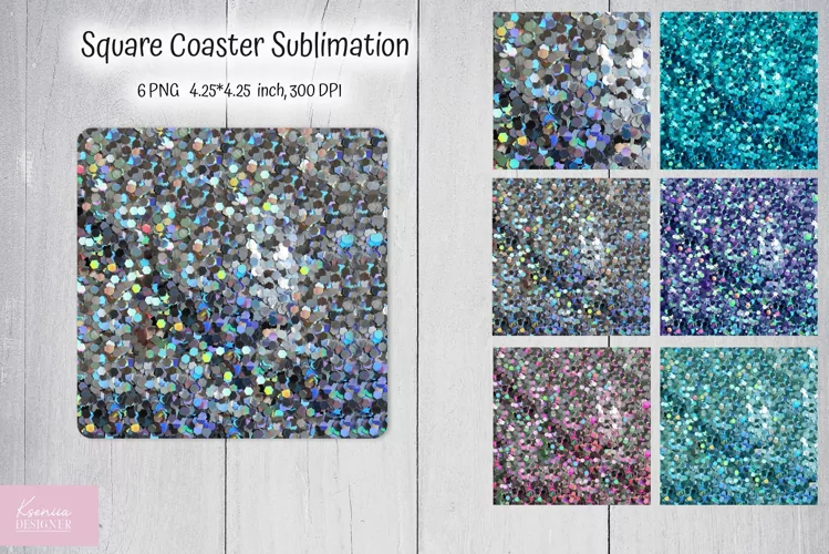 Blue Shimmer Sequin Design for Coaster Sublimation