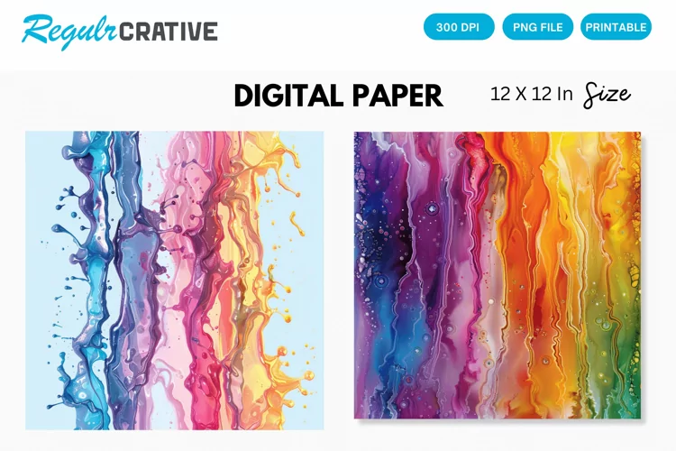 Multicolored Dripping Alcohol Ink Digital Paper, Alcohol Ink