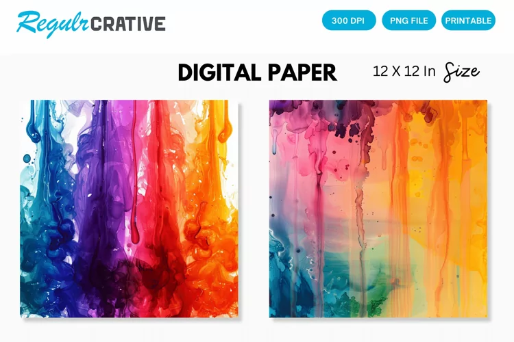 Multicolored Dripping Alcohol Ink Digital Paper, Alcohol Ink