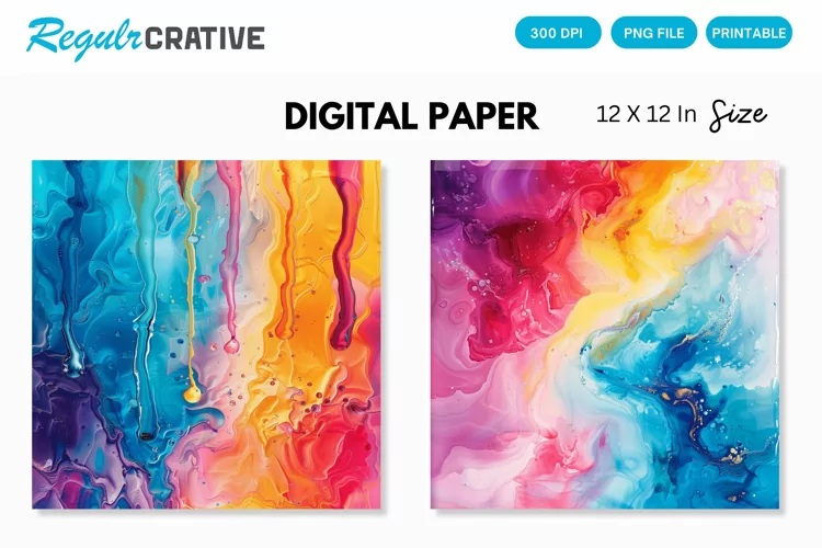Multicolored Dripping Alcohol Ink Digital Paper, Alcohol Ink