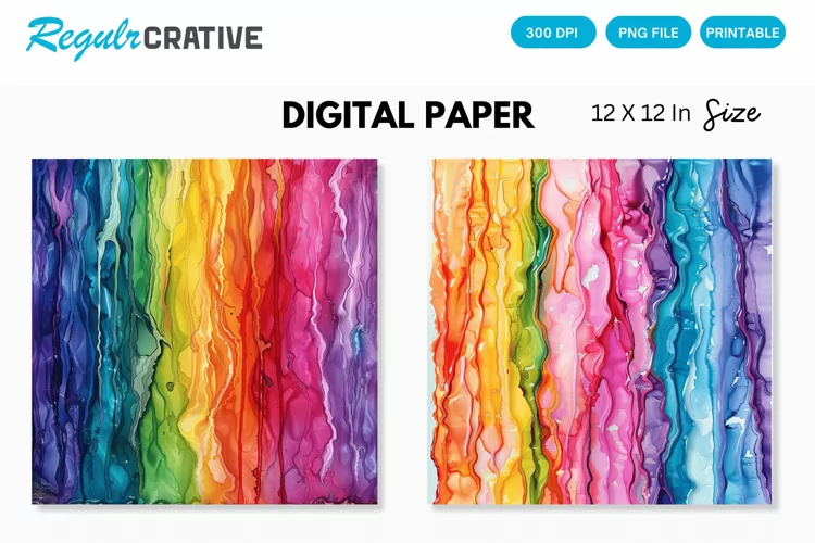 Multicolored Dripping Alcohol Ink Digital Paper, Alcohol Ink