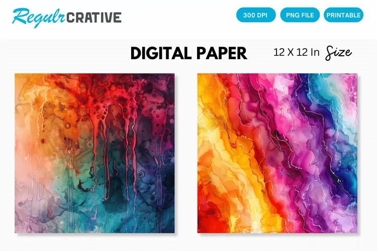 Multicolored Dripping Alcohol Ink Digital Paper, Alcohol Ink