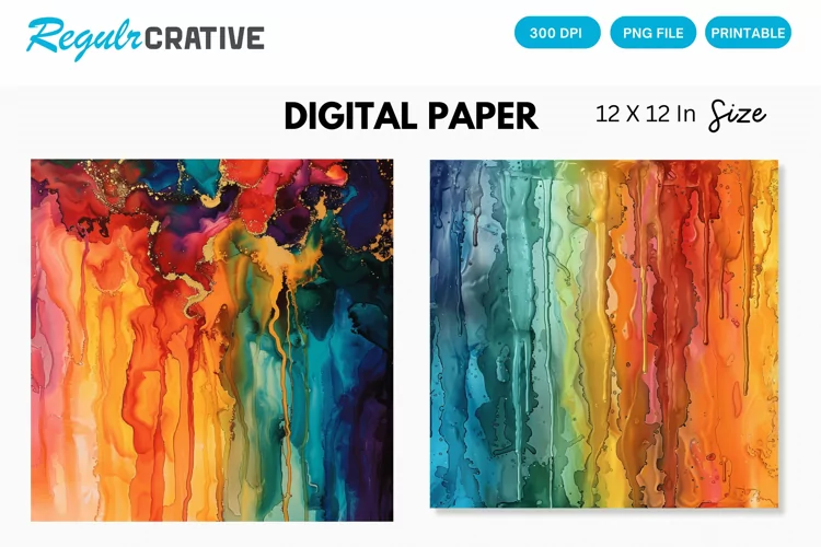 Multicolored Dripping Alcohol Ink Digital Paper, Alcohol Ink