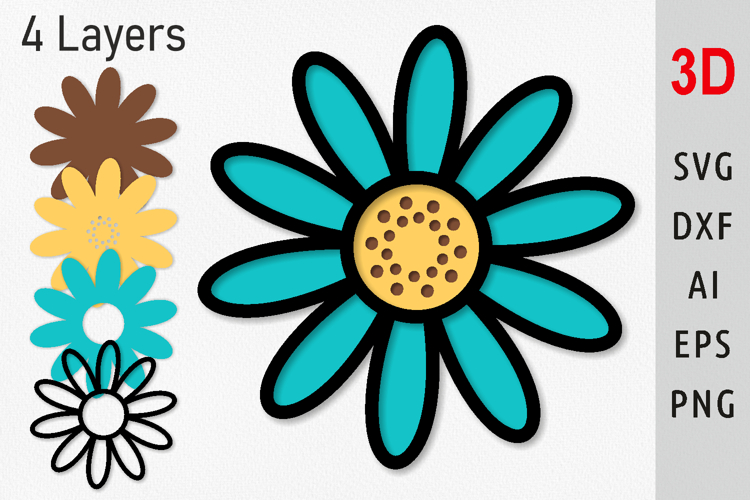Multilayer gerbera daisy flower Layered flower 3d svg