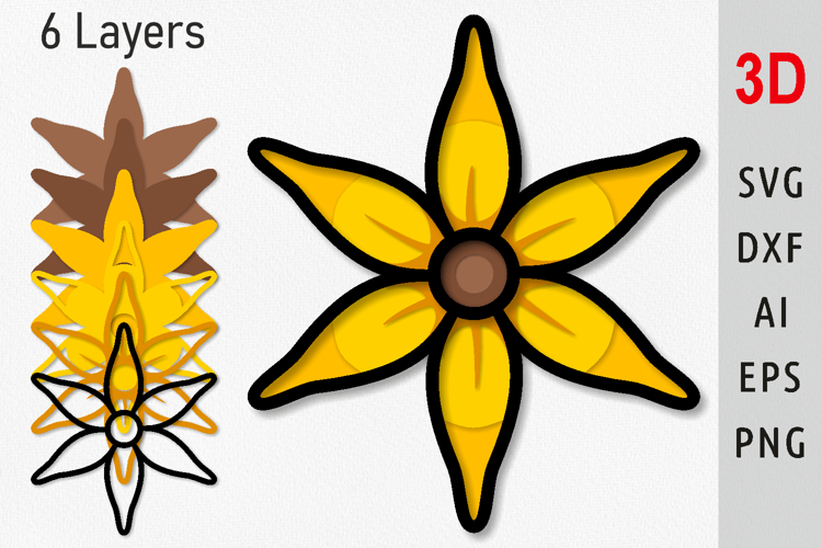 Multilayer Star Lily svg Layered flower svg 3d flower svg