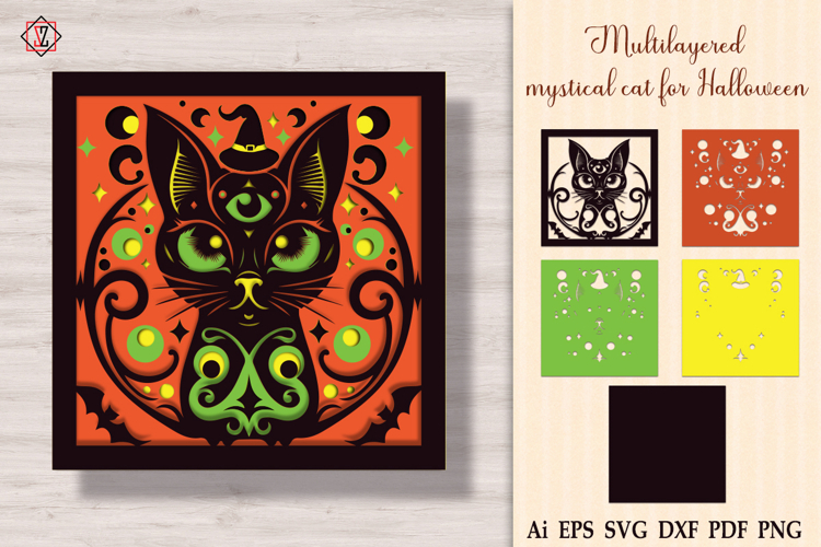 Multilayered mystical cat for Halloween