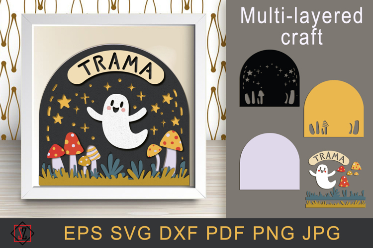 Multilayer Halloween card with a ghost. Cut file