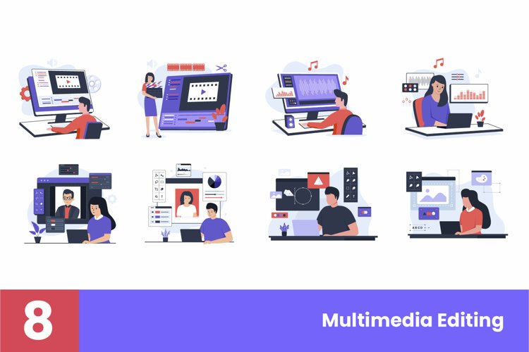 Multimedia editing illustration set example image 1