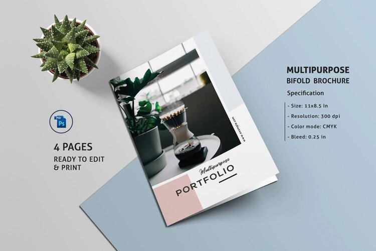 Modern multipurpose bifold brochure template for business, portfolio, agency, corporate, creative, and professional presentations.