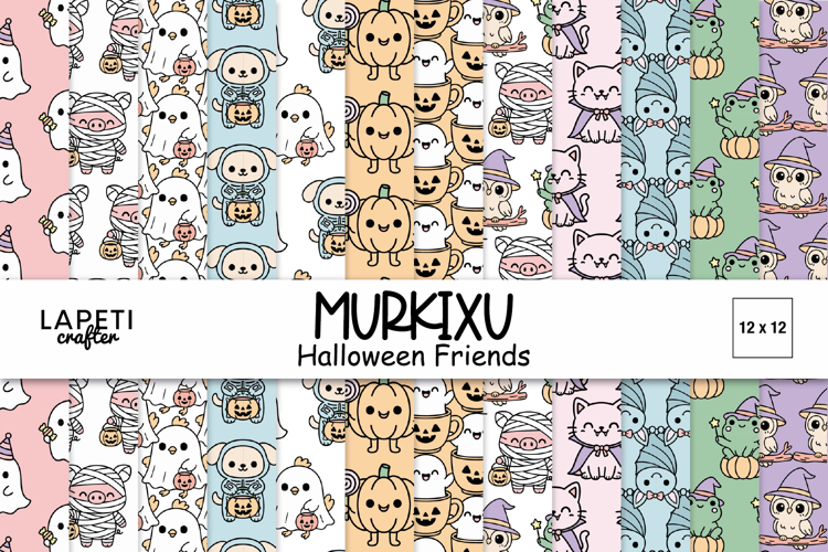 Kawaii Halloween Digital Paper, Pastel Halloween Patterns