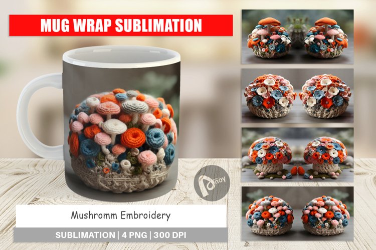 Mug Wrap Design Mushromm Embroidery