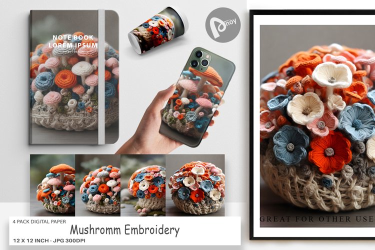 Digital Paper Mushromm Embroidery