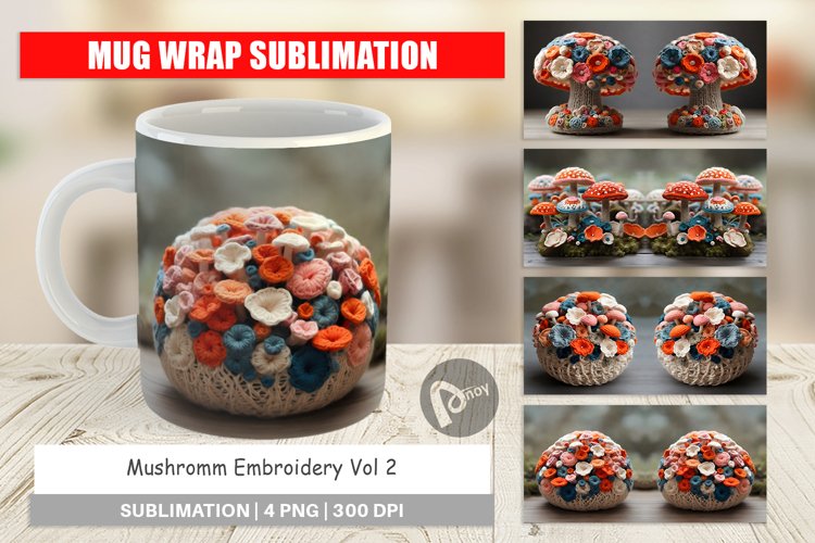 Mug Wrap Design Mushromm Embroidery