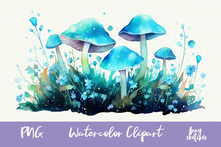 Bioluminescent Glowing Mushrooms Clipart Witchy PNG