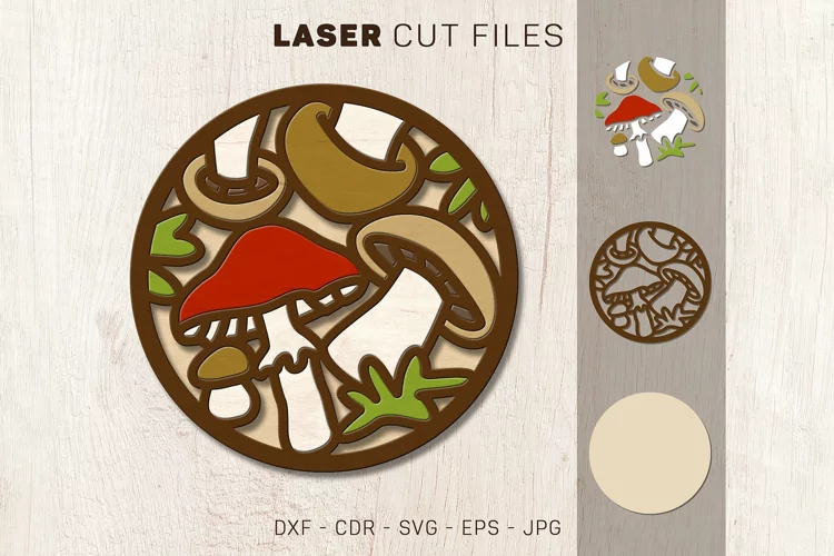 Mushrooms Coaster, Laser cut Svg