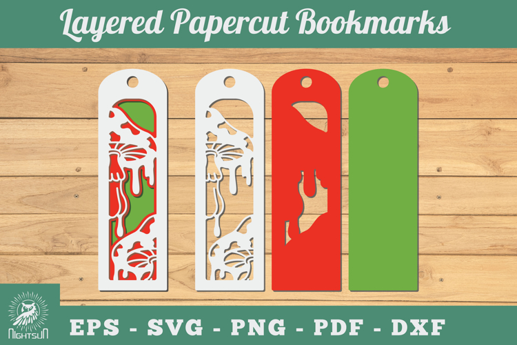 Mushroom 3D Papercut Bookmarks SVG