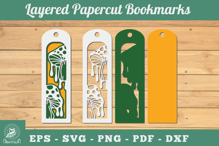 Mushroom 3D Papercut Bookmarks SVG