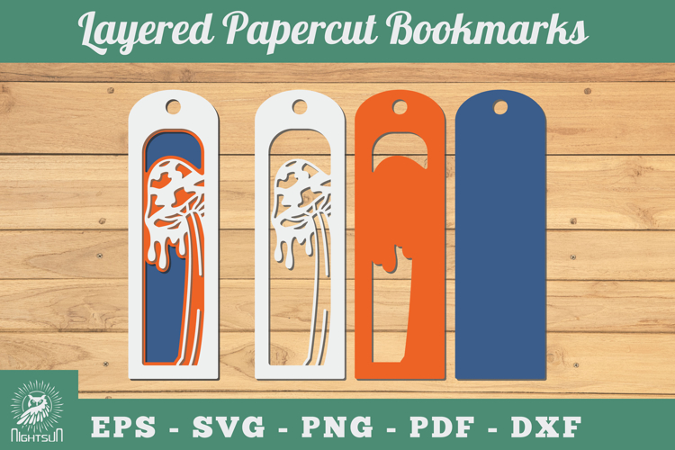 Mushroom 3D Papercut Bookmarks SVG