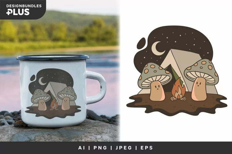Cute Mushroom Couple Camping Together, Sublimation